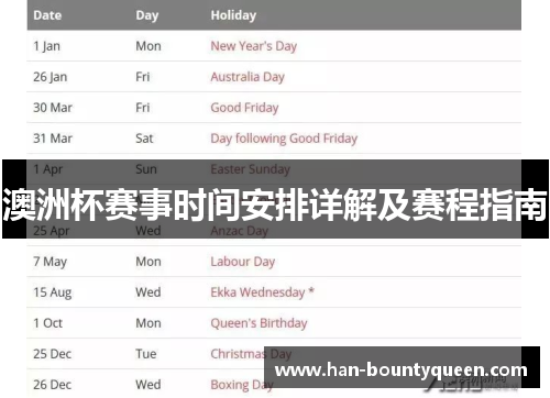 澳洲杯赛事时间安排详解及赛程指南 澳洲杯赛事时间安排详解及赛程指南
