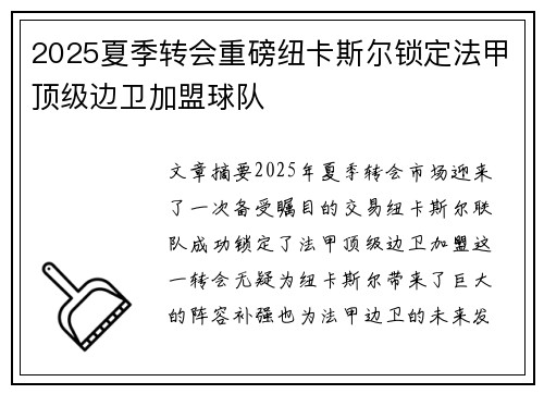 2025夏季转会重磅纽卡斯尔锁定法甲顶级边卫加盟球队